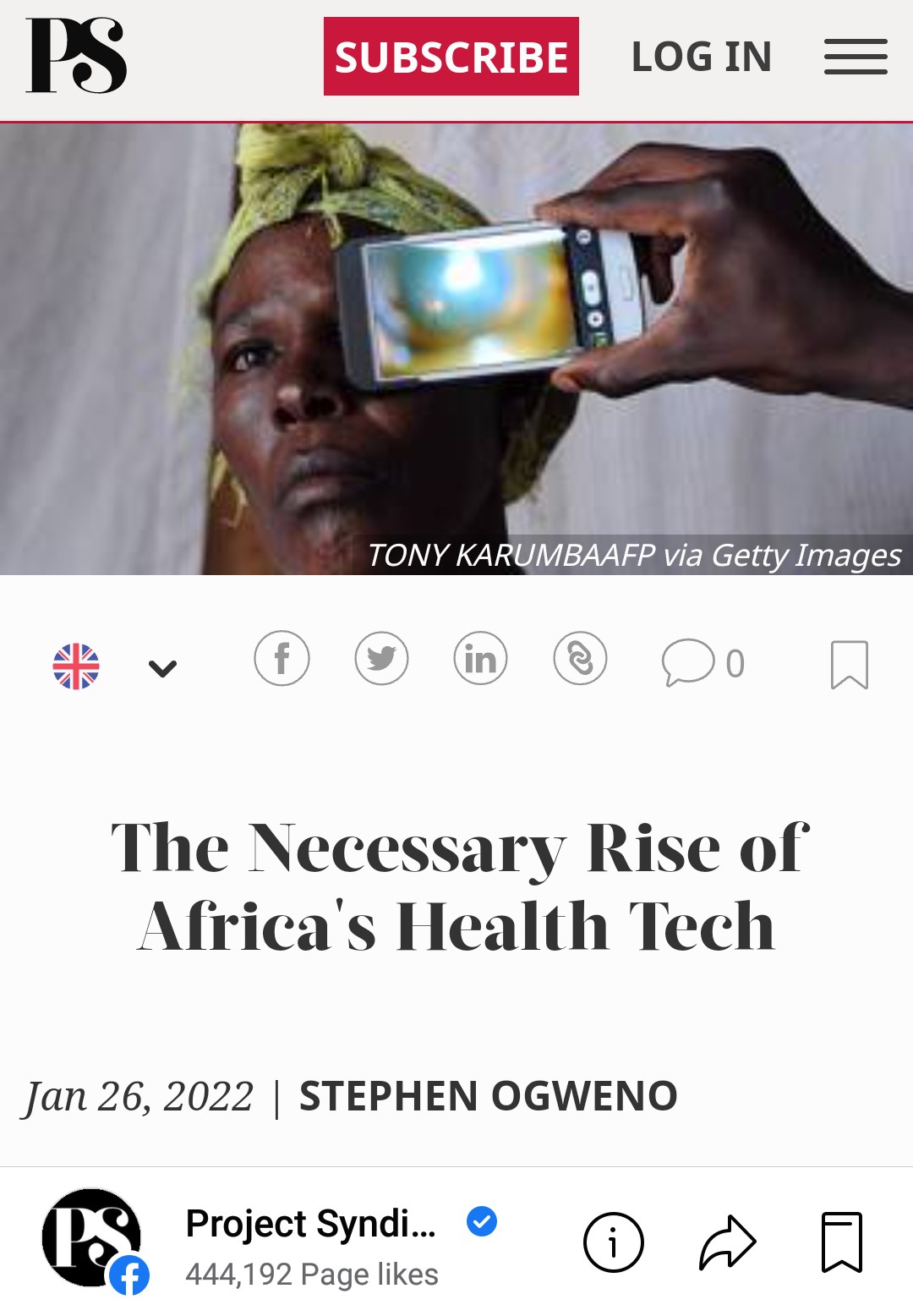 STOWELINK’S PROJECT SYNDICATE ARTICLE ON MHEALTH