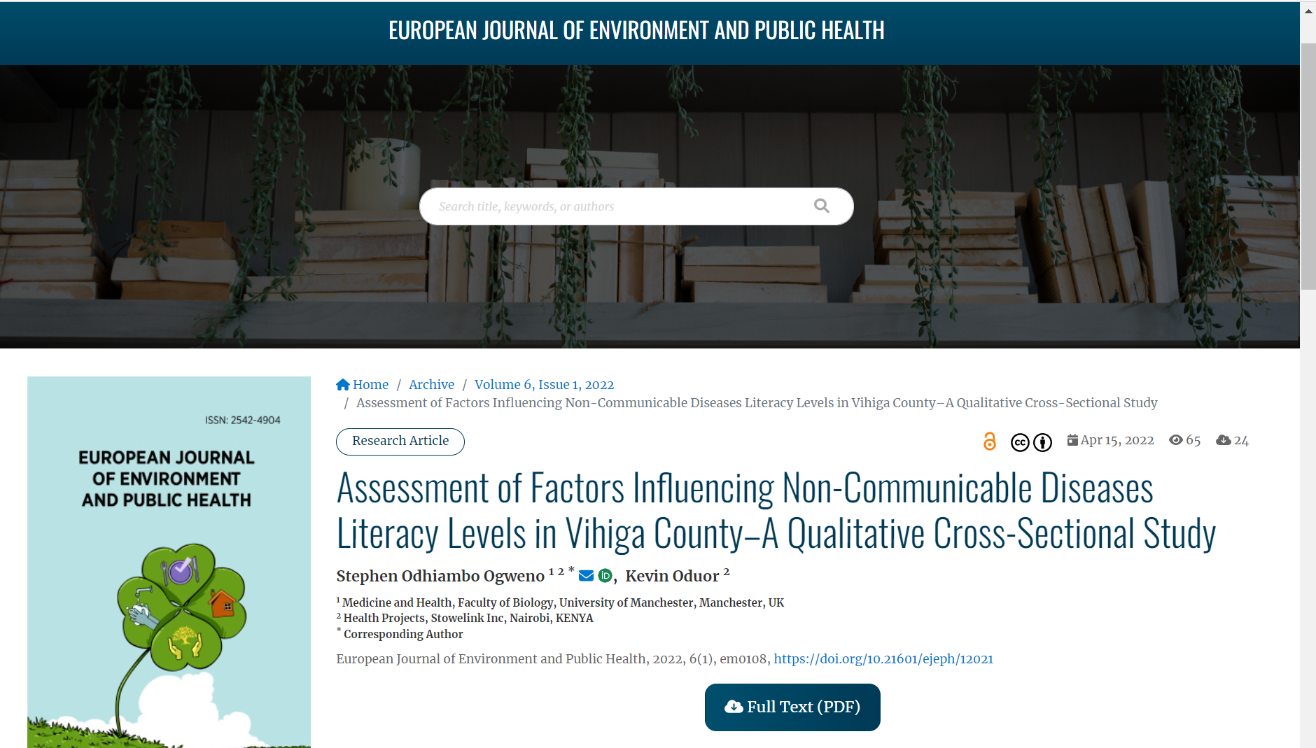 OUR RESEACH ON OUR WORK ON VIHIGA COUNTY PUBLISHED IN AN INTERNATIONAL JOURNAL